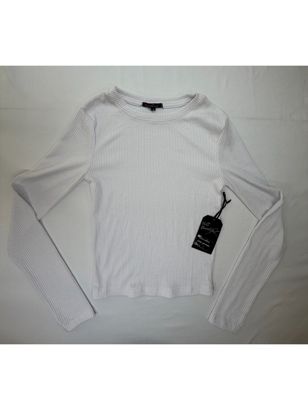 Splash Women's T Shirt Long Sleeve Round Neck Pullover Rib Knit Size S White NWT